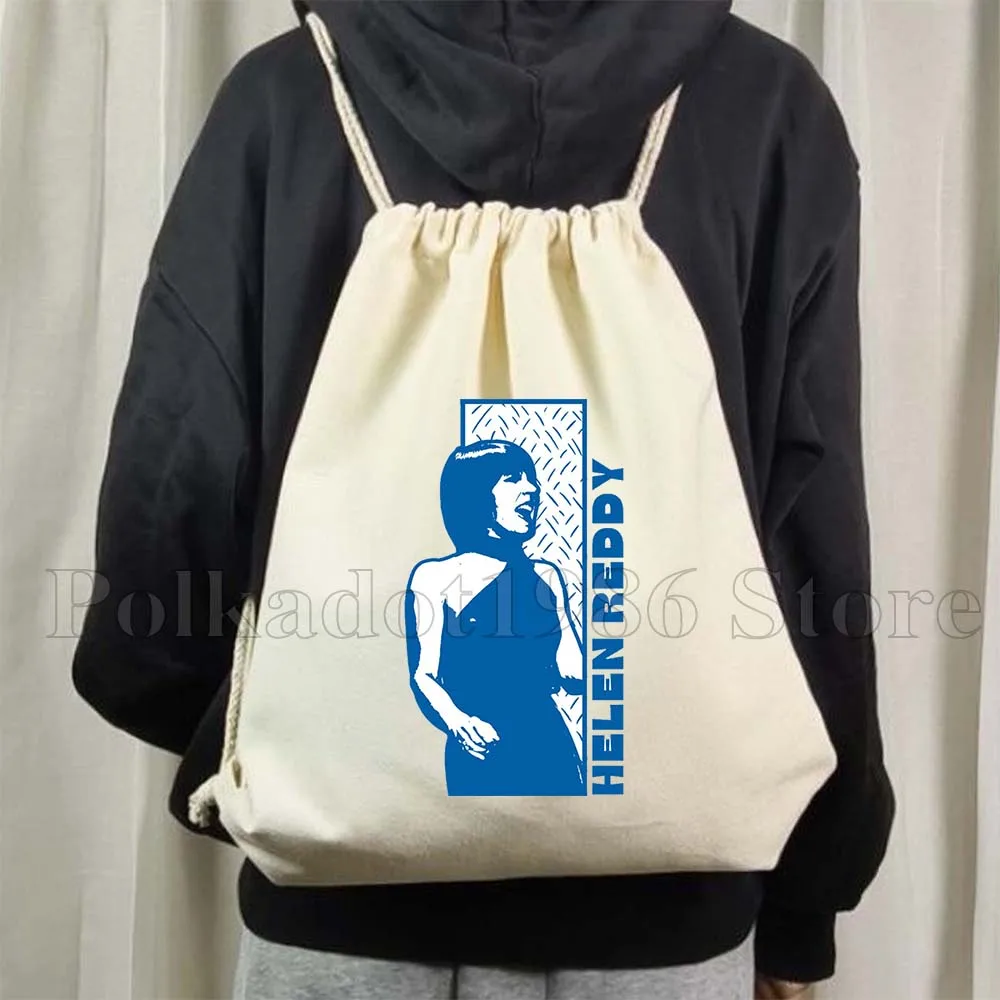 I Am Woman Music Artist Art Helen Reddy Gifts Canvas Drawstring Soccer Backpack Gym Sackpack String Bag for Hiking Sports Yoga