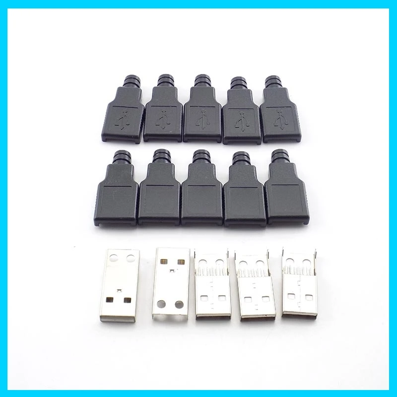 1/5/10PCS 2.0 USB 4-Pin A-Type DIY Connector - Female/Male Solder Plug Socket with Black Plastic Cover  E3