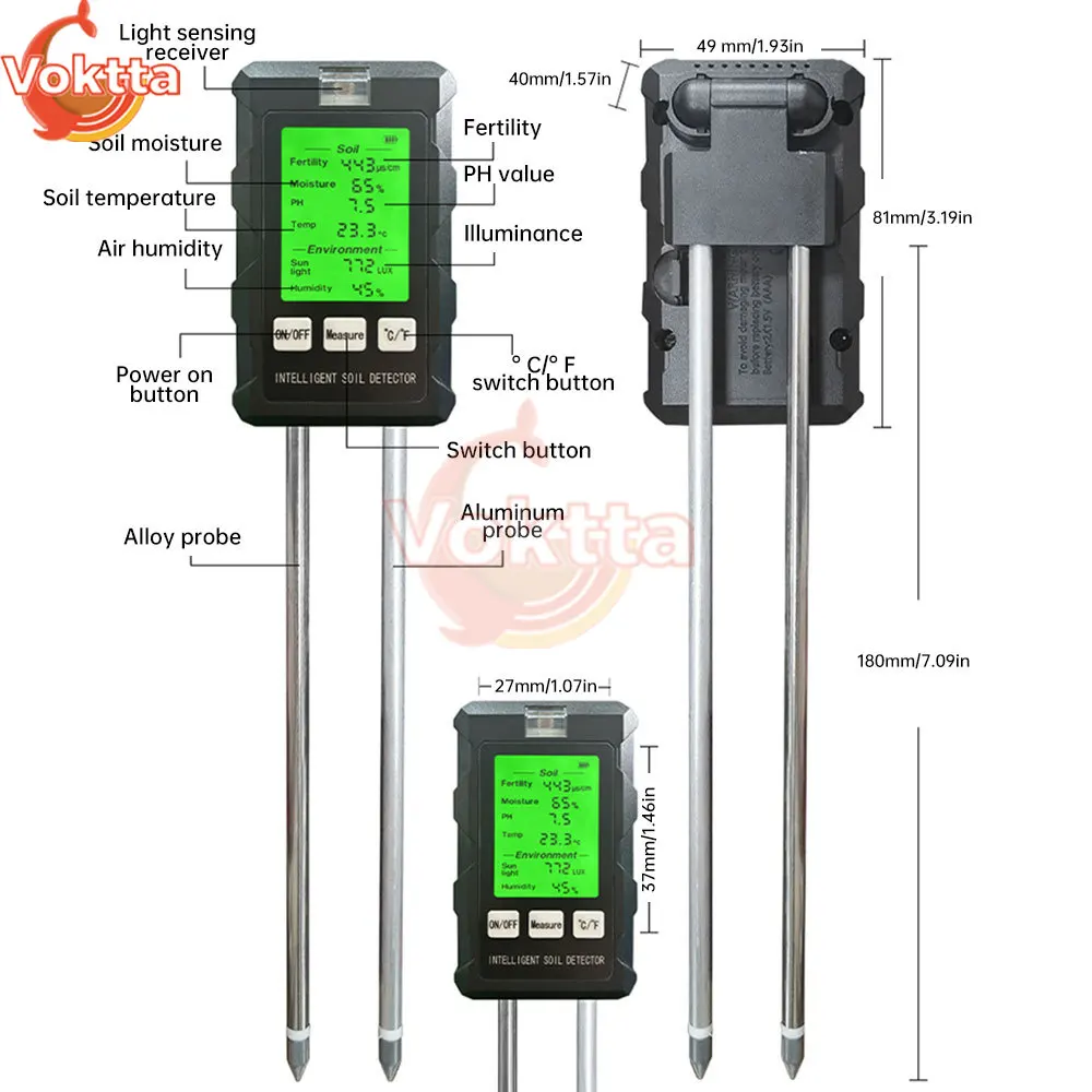 Imagem -06 - Testador de ph do Solo 6-em1 Teste de Temperatura de Umidade Tela Lcd Medidor de Umidade Testador de Água Nutriente Plantio de Flores do Jardim
