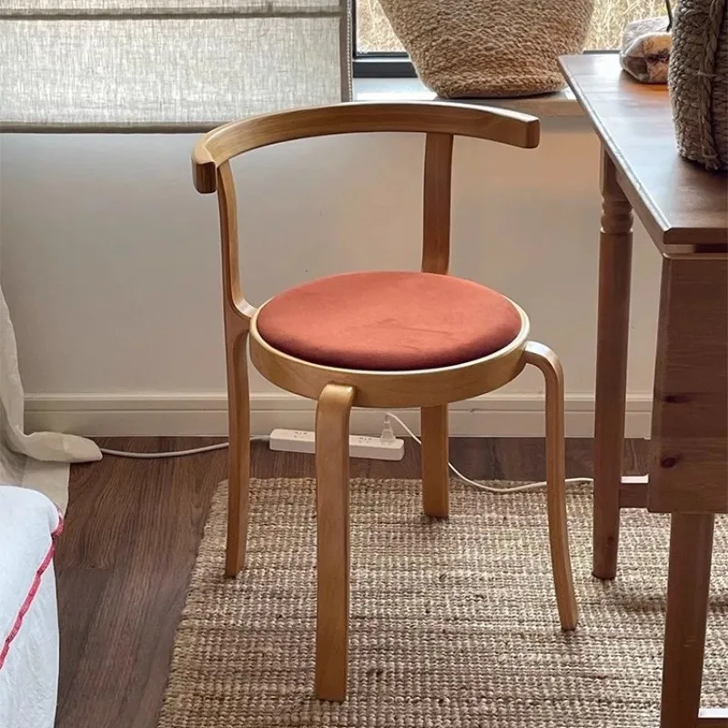 

Medieval designer solid wood retro small apartment home stackable high-end cushion back chair