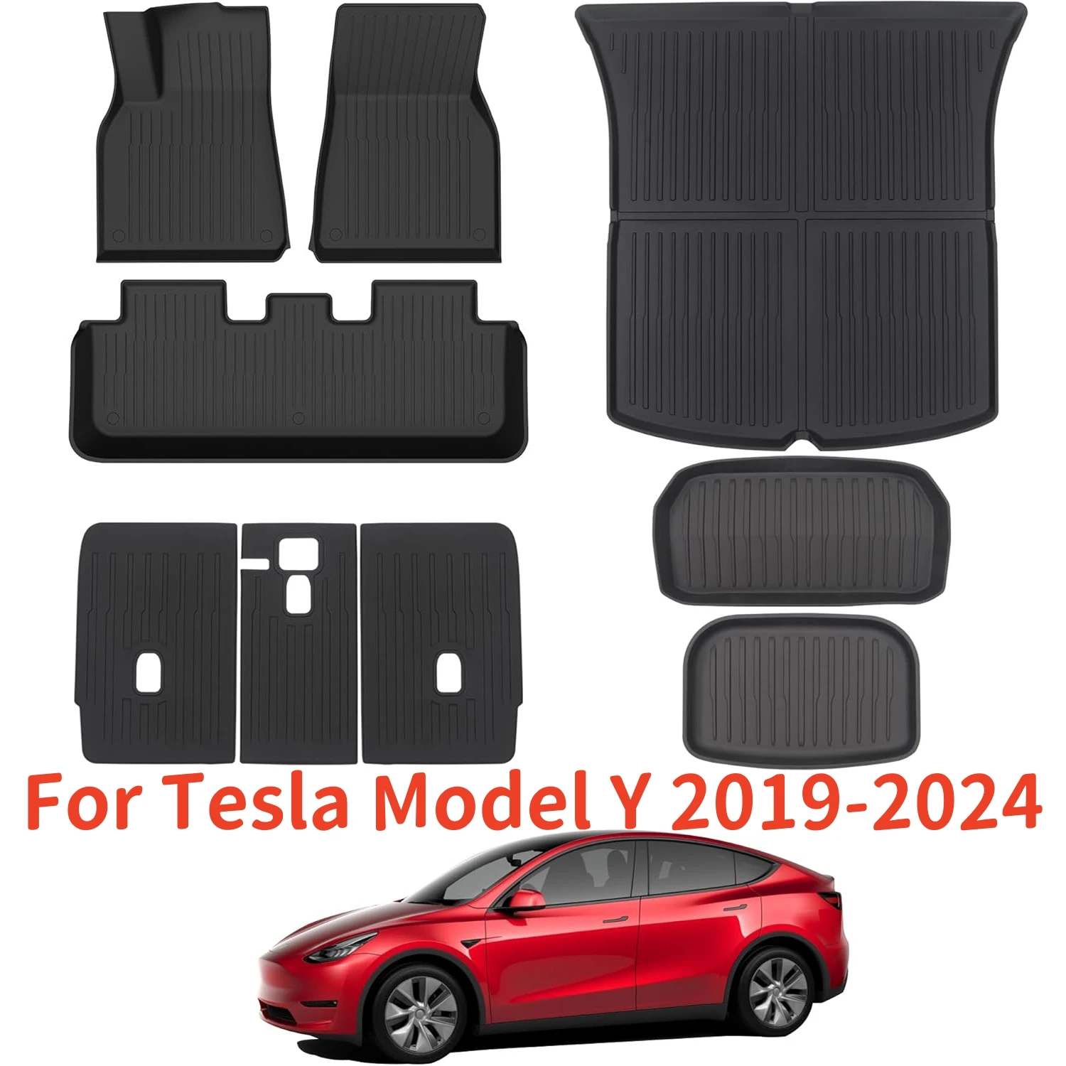 

For Tesla Model Y 2019-2024 TPE Floor Mats & Cargo liner, All Weather Waterproof Anti-Slip Front & Rear Trunk Mats Backrest Mats