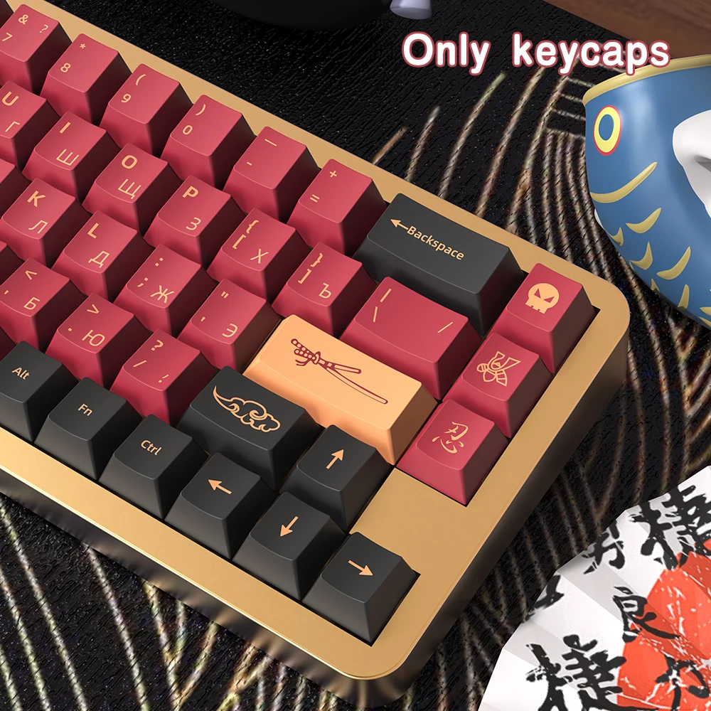 Imagem -03 - Teclado Mecânico Personalizado Vermelho Samurai Keycaps Iso Layout Cereja Perfil Japonês Coreano Alemão Espanhol Francês