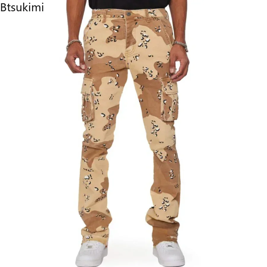 2024 Men\'s Casual Straight Pants High Street Mid Waist Button Trouser Pants Spring Autumn Vintage Butterfly Print Men Long Pants