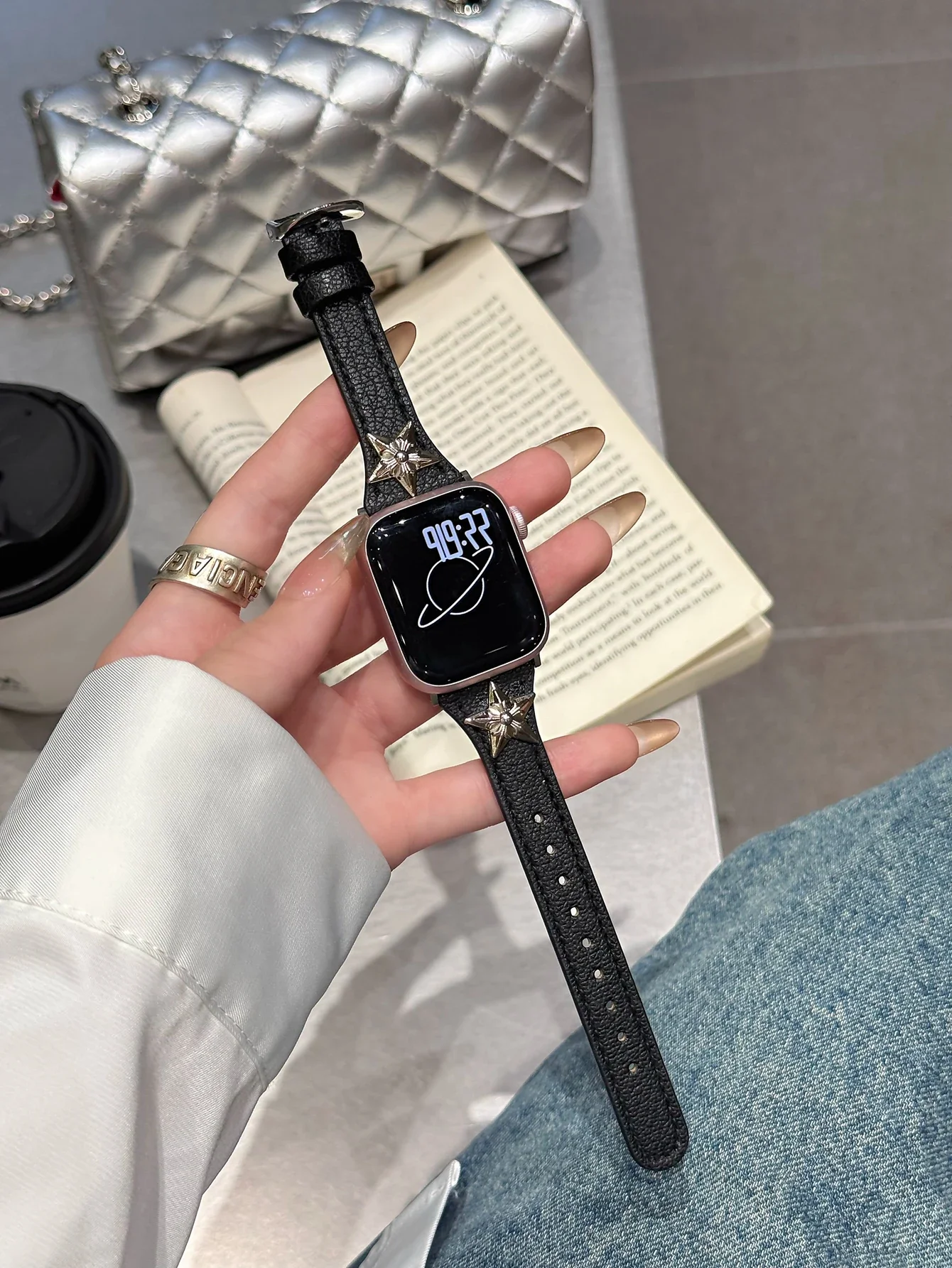 Модная кожаная петля со звездами для Apple Watch, женский ремешок 10/9/8/7/6/5/4/3/2/1 SE 38 мм 40 мм 41 мм 42 мм 44 мм 45 мм 46 мм 49 мм Ремешок