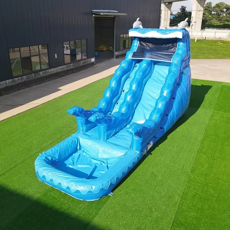 Waterslides Inflatable Blue Dolphin Inflatable Pool Slide Inflatable with Slide for Water Play