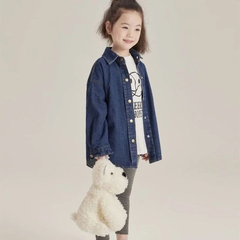 Kids Girls Denim Bouse Shirts 2024 New Fahsion Teenage Girls Casual Loose Shirts Autumn Jean Cotton Cardigan Korean Style Tops