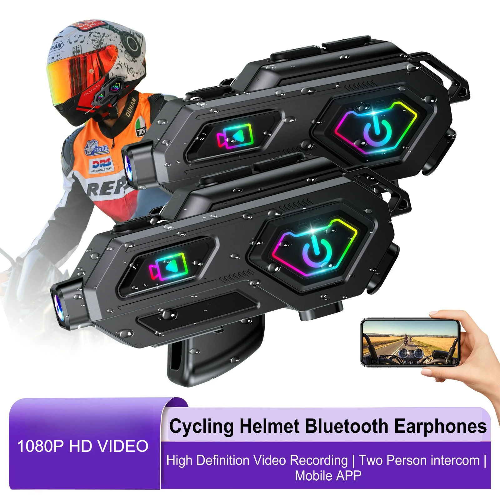 C8 MAX Motorcycle Helmet Headset 1080P HD Motorbike Dash Cam With FM Radio Bluetooth 5.3 Intercom Helmet Headset IPX5 Waterproof