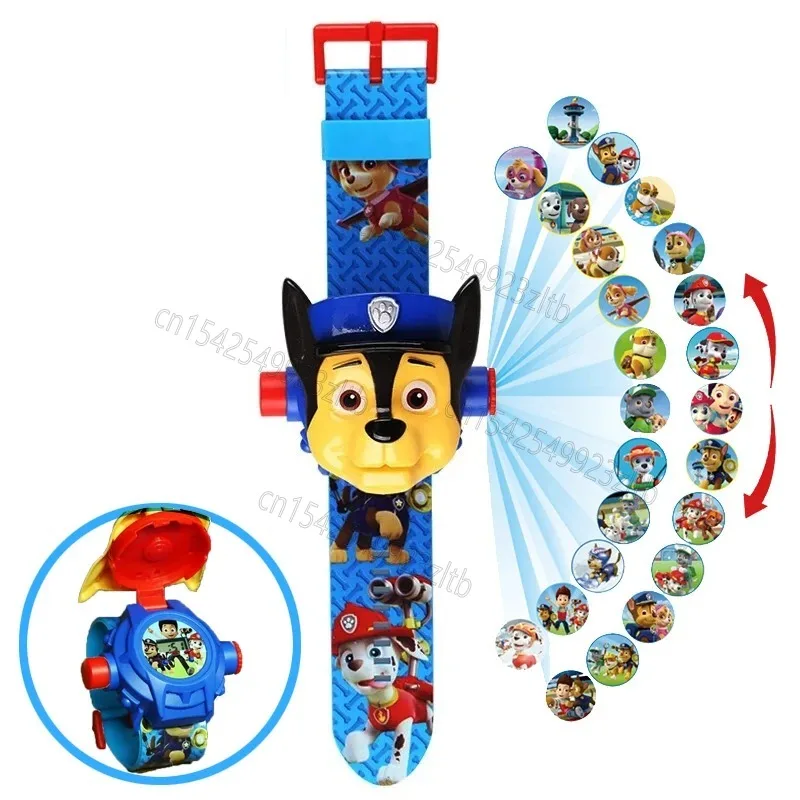 Paw Patrol 3D Projection Watch Chase Marshall Rocky Cartoon Model Action Figures Toys Set Anime Peripherals Children Wristband