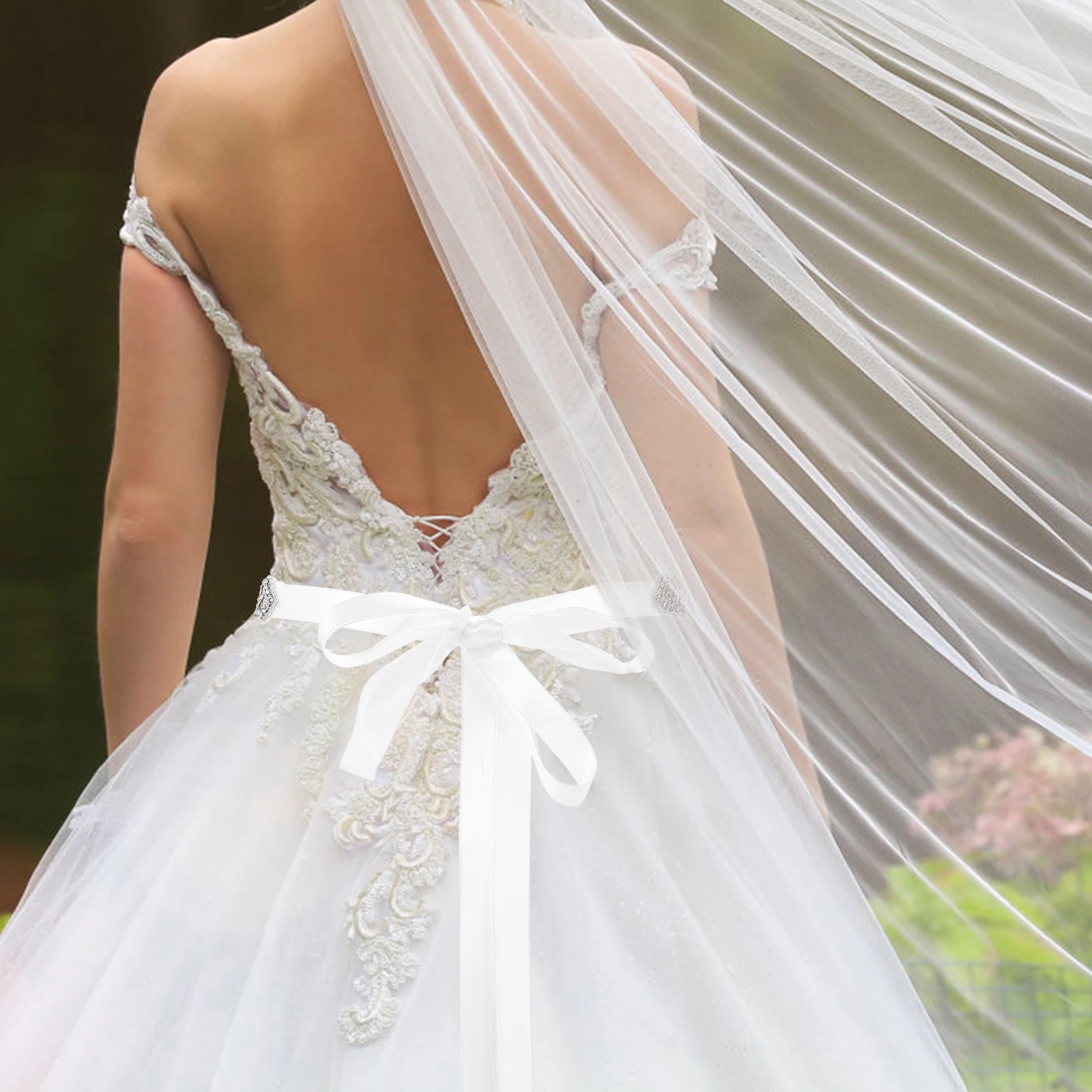 

Rhinestone Wedding Dress Belt Shiny Bride Corset White European Ribbon Fashion Elegant Banquet Party Accessories