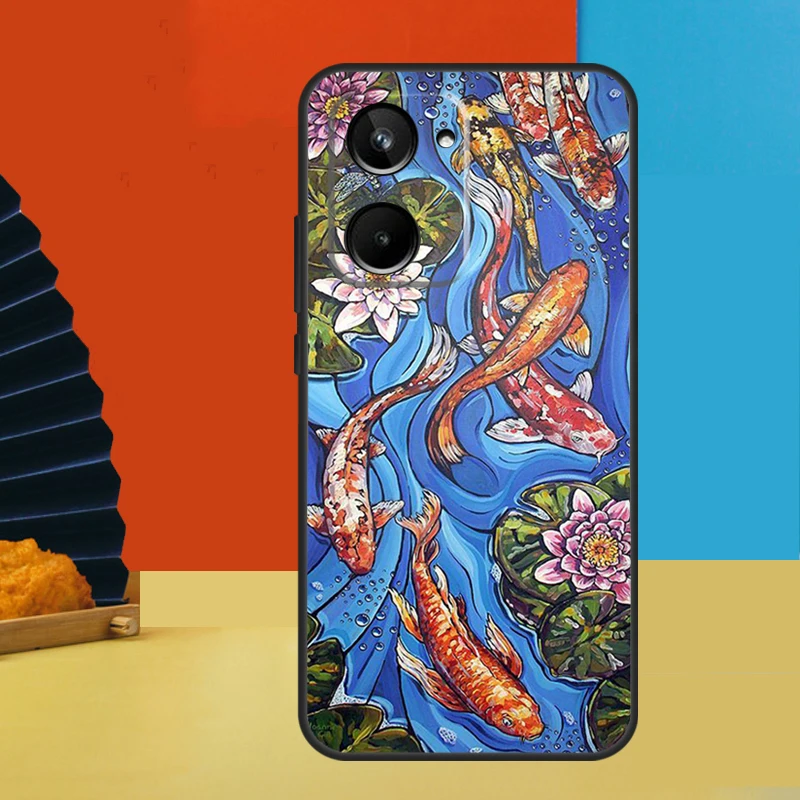 Koi Carp Fish Painting For Realme GT Neo 5 GT3 GT5 9 10 11 12 Pro Plus C25s C21Y C30 C31 C33 C35 C51 C53 C55 Case