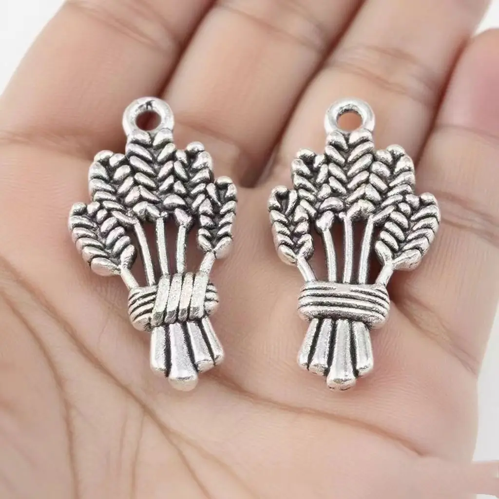 10Pcs/Lot 24x13mm Wheat Rice Charm Pendants For Jewelry Making Antique Silver Color Wheat Pendants Charm