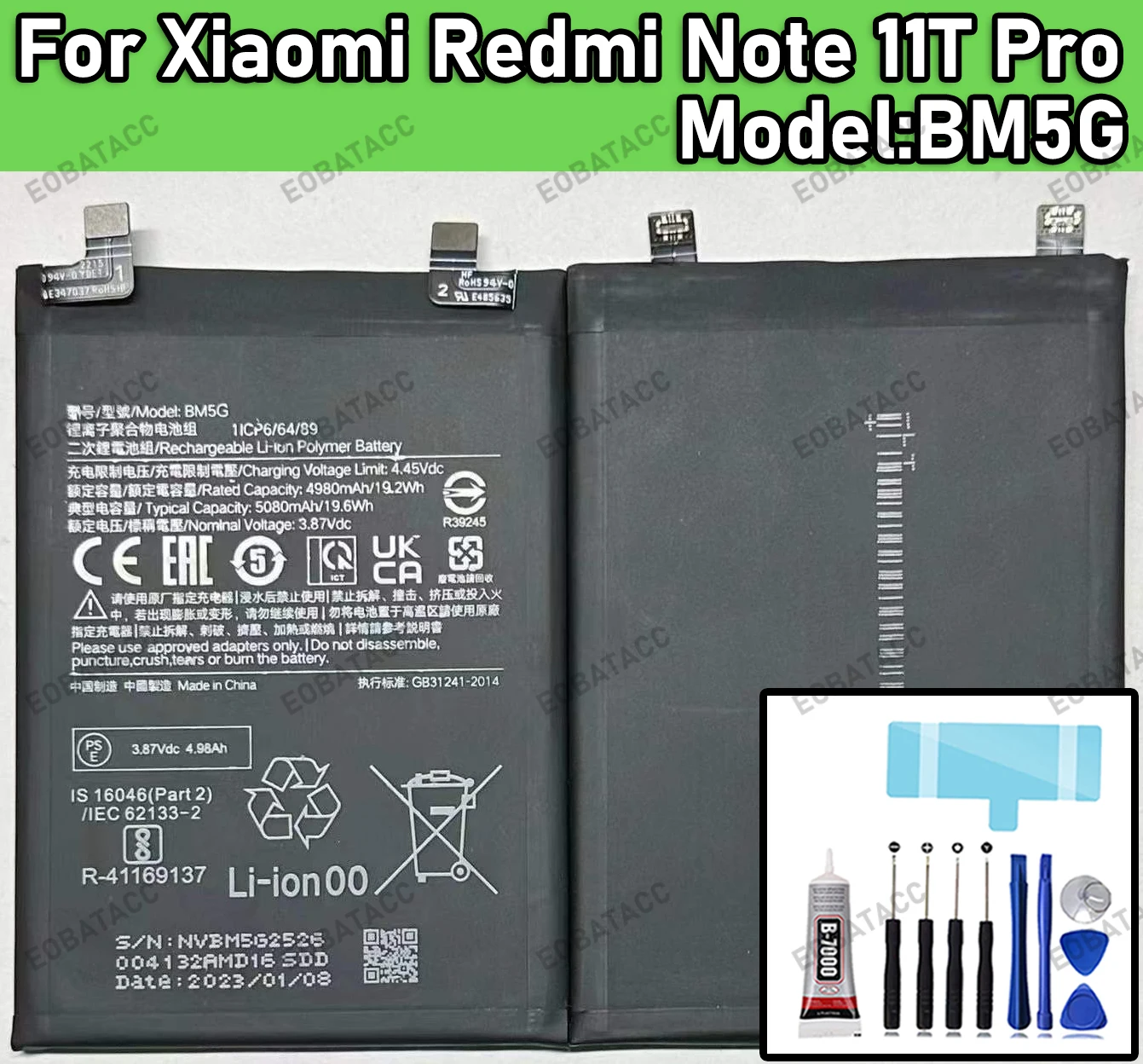 100% New Zero Cycle BM5G Battery For XIAOMI POCO X4 GT/22041216G/REDMI K50i/note 11T Pro Replacement batteria+Free tools