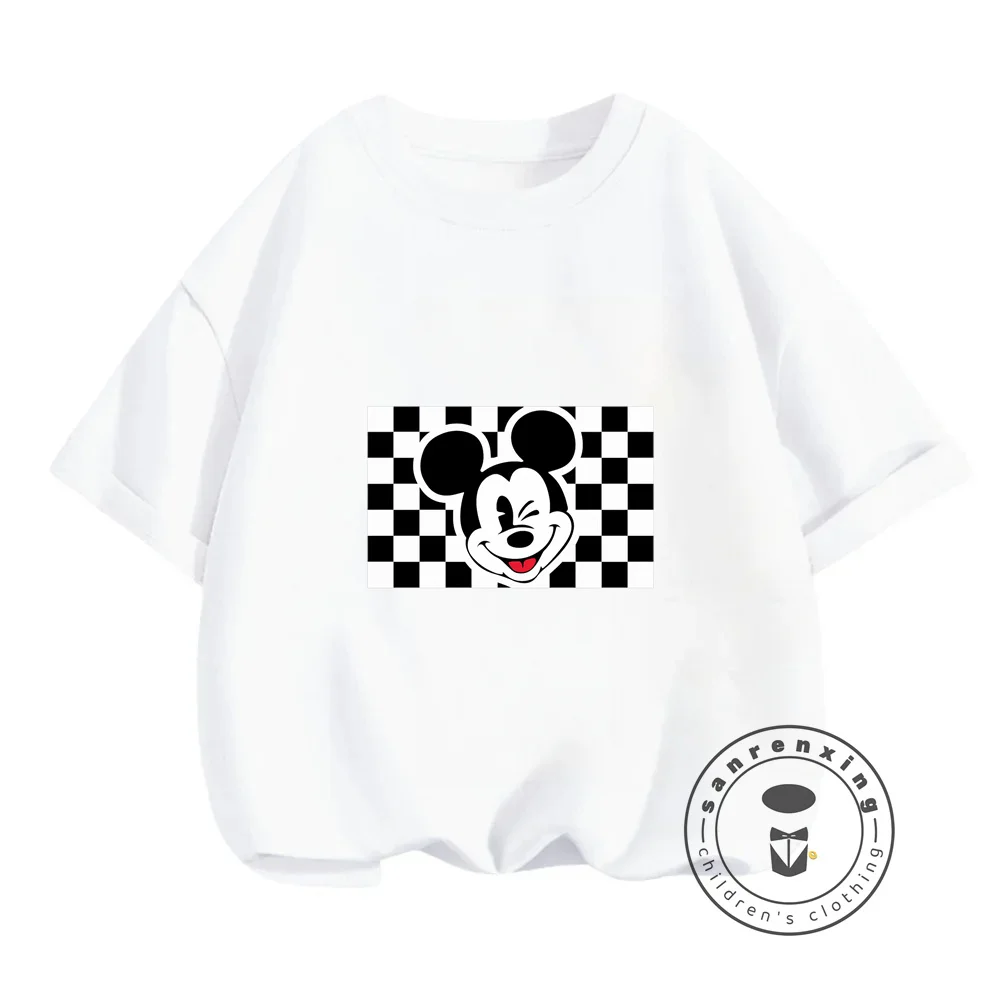 

Chic Summer Disney Mickey Mouse T-Shirts Fashion Solid Color Soft Kawaii Shirts for Kids Embellished Charming Cartoon Patterns