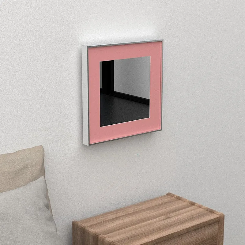 

Creative Household Products Wall-Mounted Decorative Mirror Aluminum Alloy Frame Modern Simple Style Pink Square Dressing Mirror