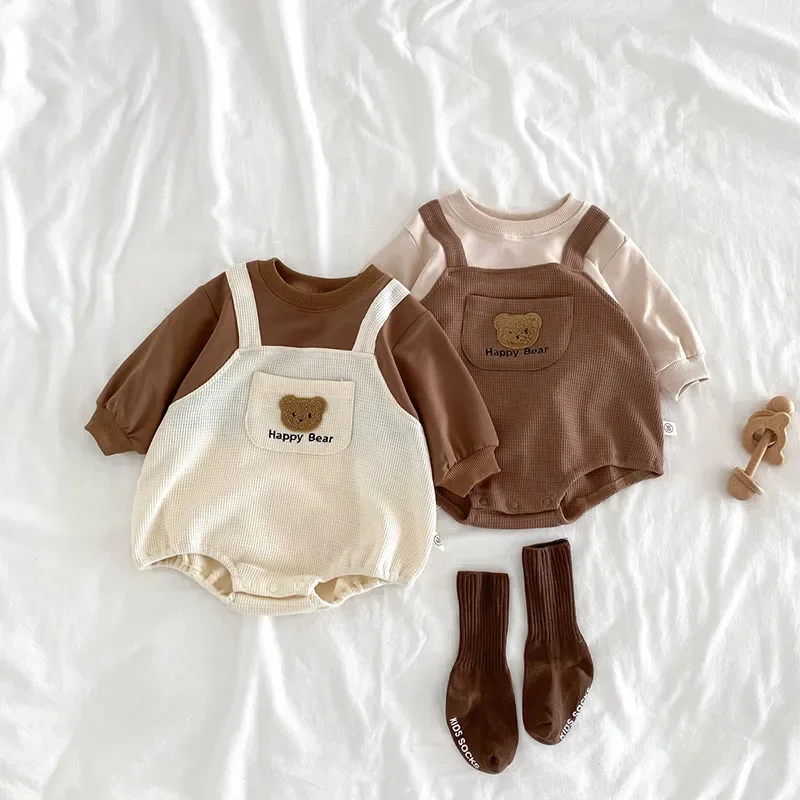 Bardibess Autumn Baby Clothing  Waffle One Piece Infant Boys Bodysuit