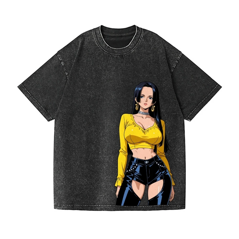 ONE PIECE Boa Hancock Vintage Wash Japanese Design T-Shirt High-quality Streetwear Men's Clothing Women 2026 Summer New T Shirt