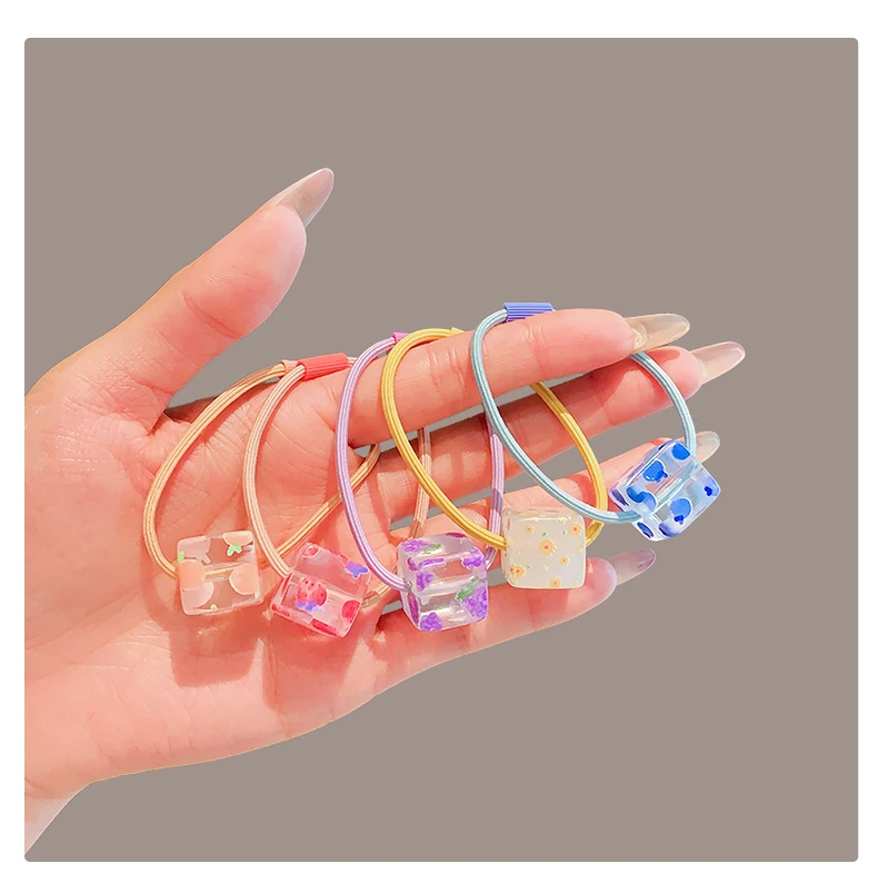3 Teile/satz Kinder Nette Farben Acryl Cube Elastische Haar Bänder Baby Mädchen Schöne Scrunchies Gummibänder Kinder Haar Zubehör – Detail 3