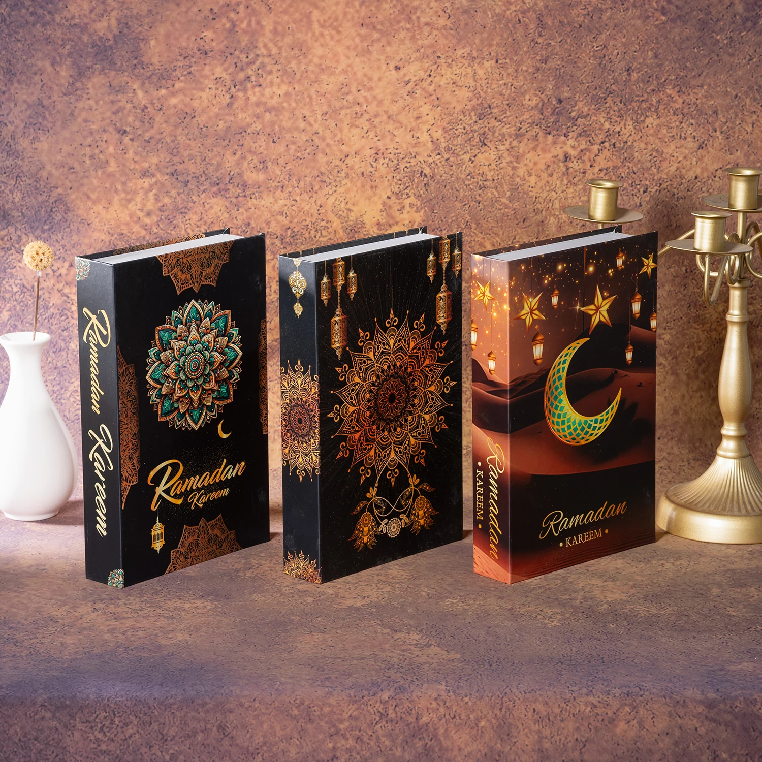 Livros falsos de luxo da série Ramadan para decoração, caixa de armazenamento de livro de simulação que pode ser aberta, mesa de café da moda, livro decorativo