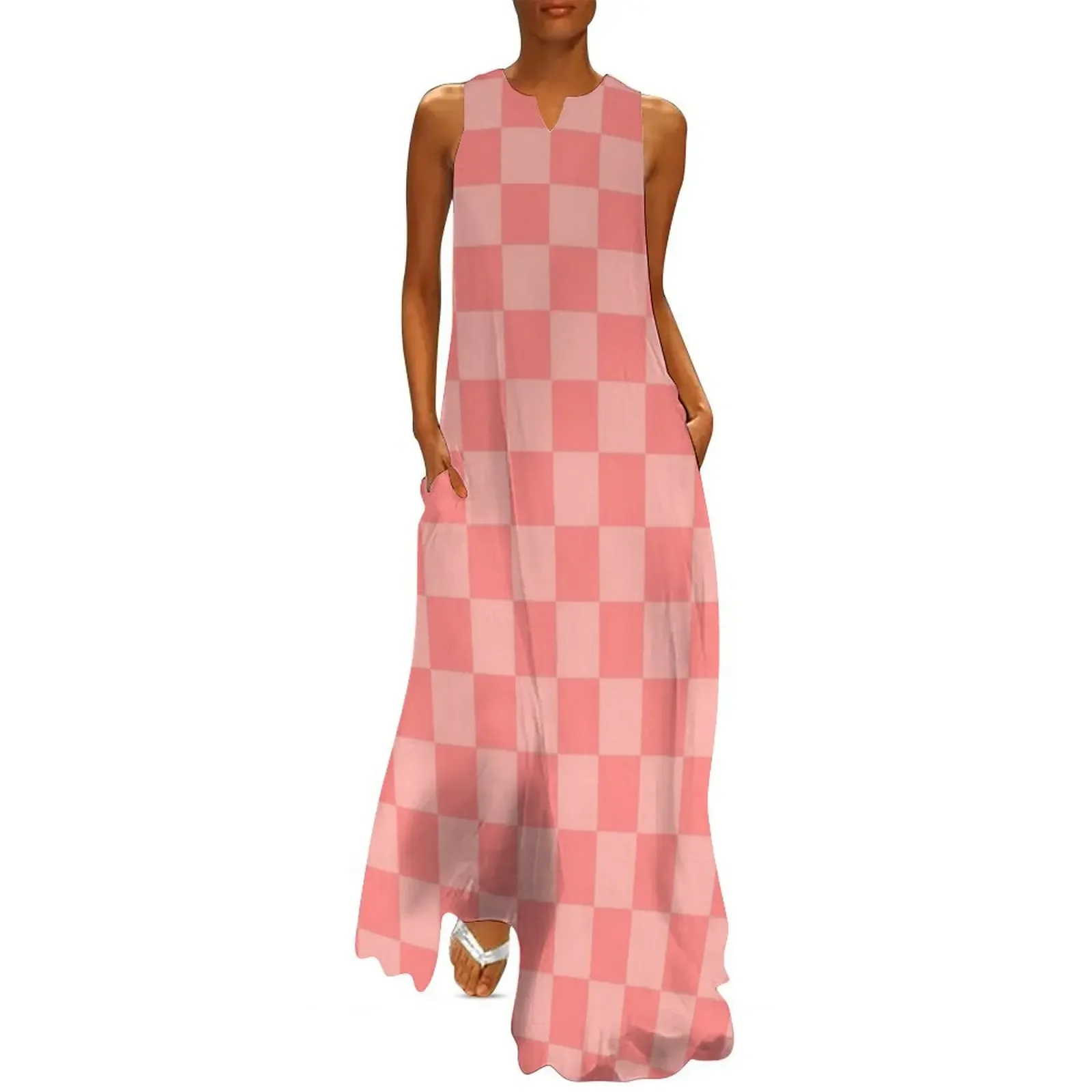 

Checkerboard Mini Check Pattern in Double Blush Pink Long Dress loose women's dress Dresses gala loose summer dress