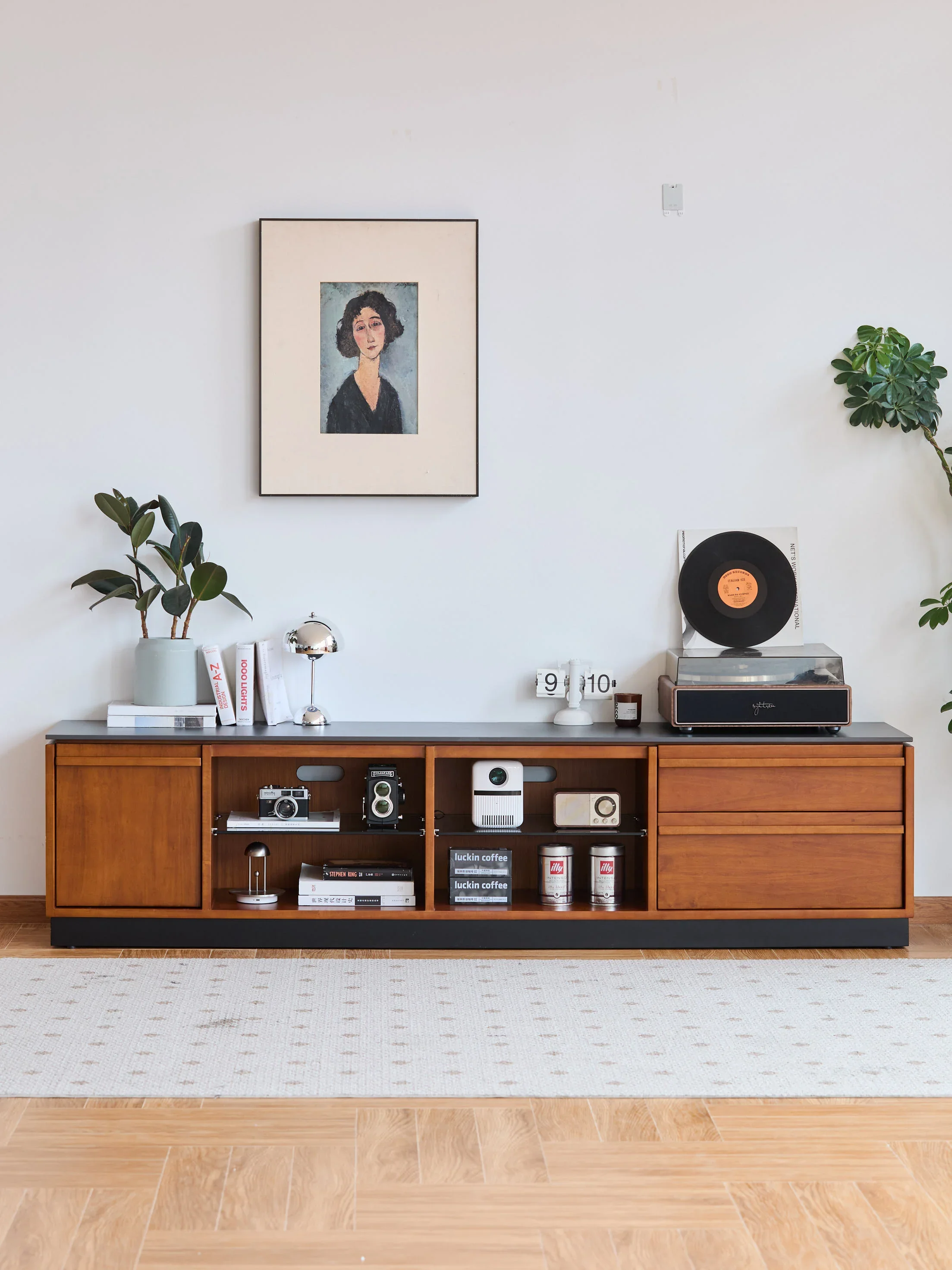 

-Большой шкаф для телевизора из массива дерева с выдвижным ящиком, современная подставка для телевизора из спеченного камня