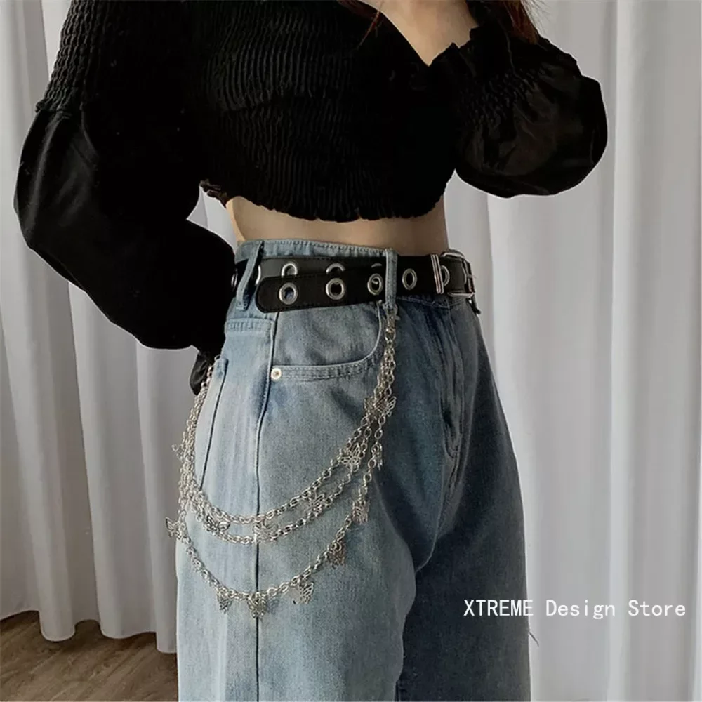 Punk Street Vlinder Riem Taille Ketting Mannen Vrouwen Broek Ketting Multi Layer Hiphop Haak Broek Sleutelhanger Tas Accessoires