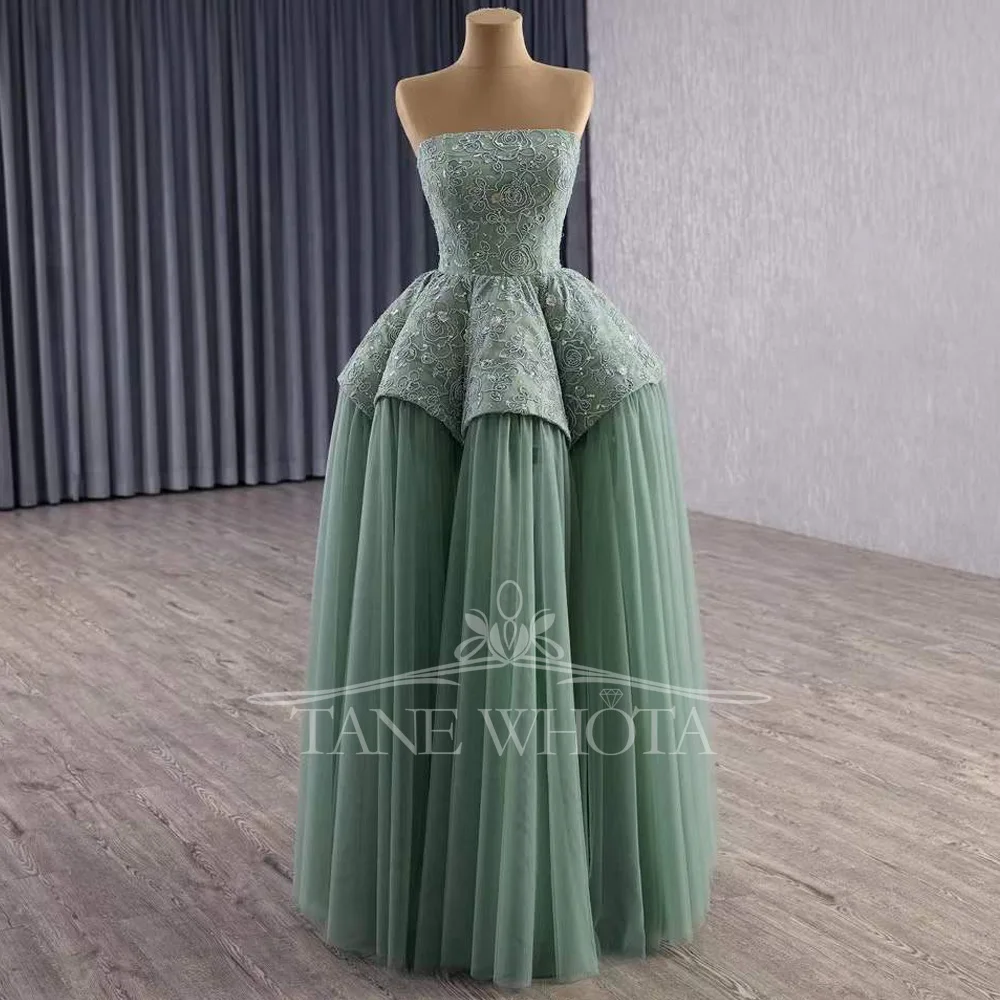 Avocado Green Strapless Evening Dress 2026 Luxury Lace Up Back Sequined Beading Customizable Sexy Special Occasion Gown