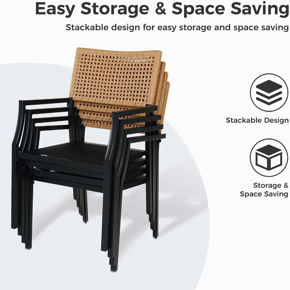outdoor dining chair set of 4, 4 pieces patio dining chairs, stackable wicker chairs set with cushions armrest for restaurant,