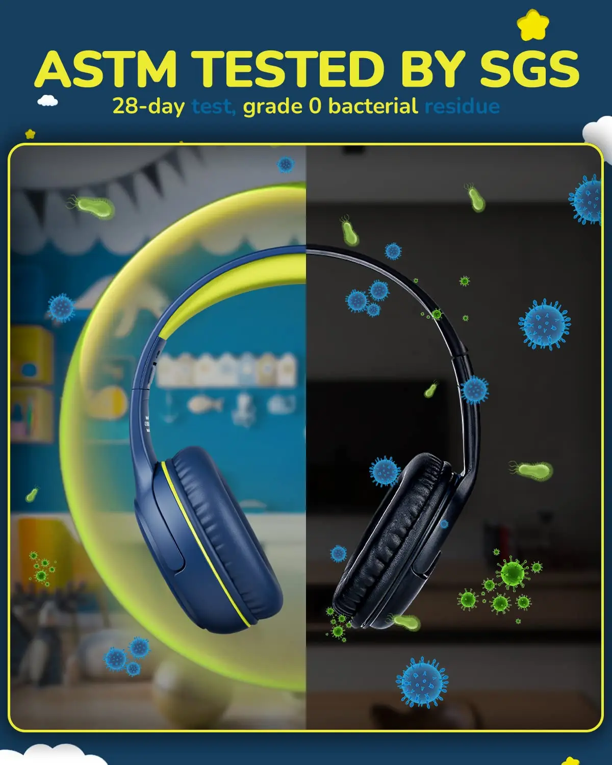 1/2/3Pcs Awatrue AT2 Kids Wired Headphones with Mic 3.5mm Jack Adjustable Foldable Stereo Sound Headsets for Girls Boys Children