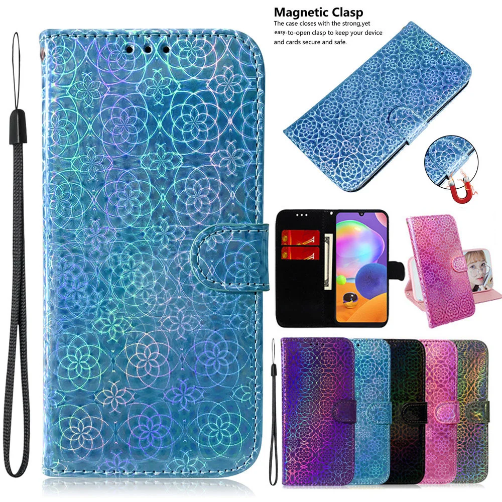 2024 Чехол для Laser Gradient Color Case For Samsung Galaxy A6 A7 J4 J6 Plus 2018 J3 J5 2016 J7 2017 A750 J530 J330 Flip Leather