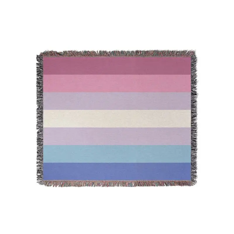 Aertemisi Bigender Pride Flag Transgender LGBT Rainbow Jacquard Fringed Woven Throw Blanket