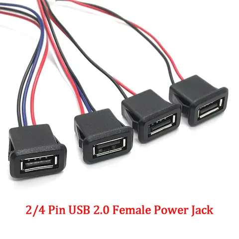 USB  2.0 female base 2P/4P direct pressure buckle welding wire type A-port waterproof socket charging female plug