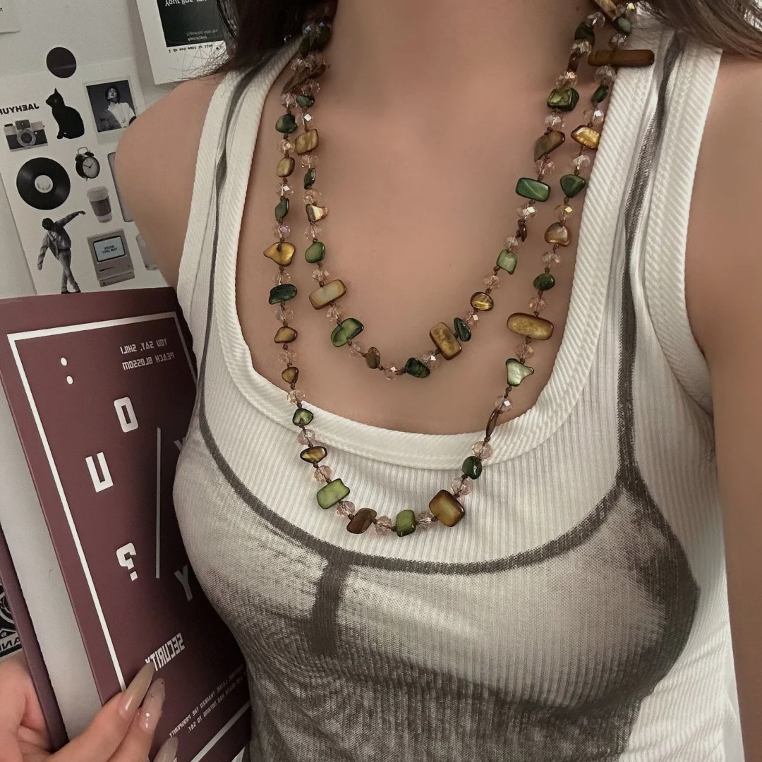 

DUTRIEUX Bohemian Style Double Layer Shell Bead Necklace for Women Colorful Vintage Luxury Feel Middle Ancient Style Jewelry