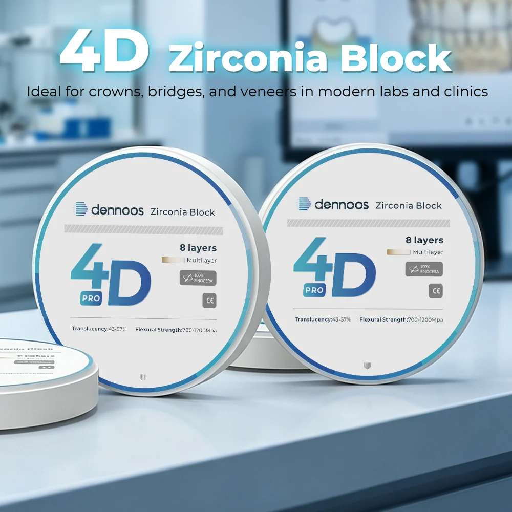 Dennoos Zirart 4D PRO Zirconia Multilayer Blocks Dental Lab CAD/CAM Milling Material 700-1200MPa Strength 43%-57% Translucency