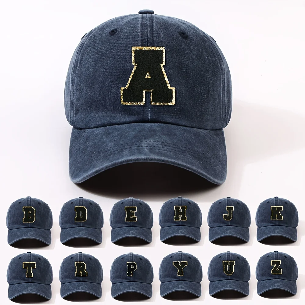 Fashionable 26 Letter Stick Label Hip-Hop Baseball Cap Adjustable Curved Brim Dad Hat for Men and Women Street Outdoor Party