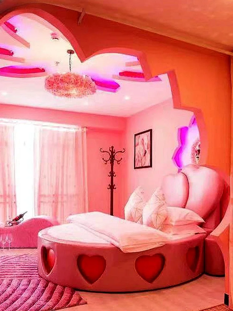 

Heart-Shaped round Bed B & B Furniture Light Luxury Hotel Water Bed Boutique Hotel Electric Bed Theme Couple Apartment