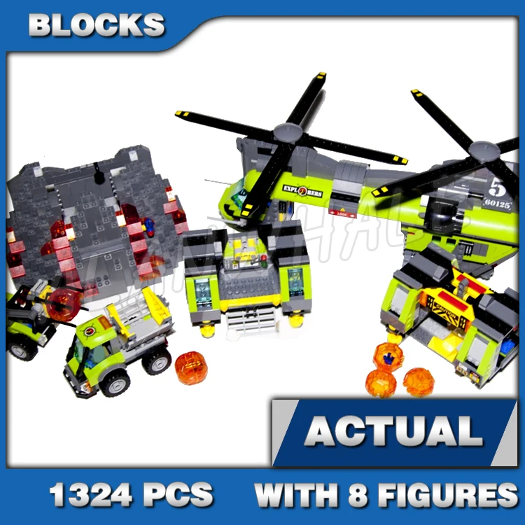 1324pcs City Volcano Heavy-Lift Helicopter Mobile Lab Boulder Cracker Dumper 10642 Building Block Toys Compatible With Model