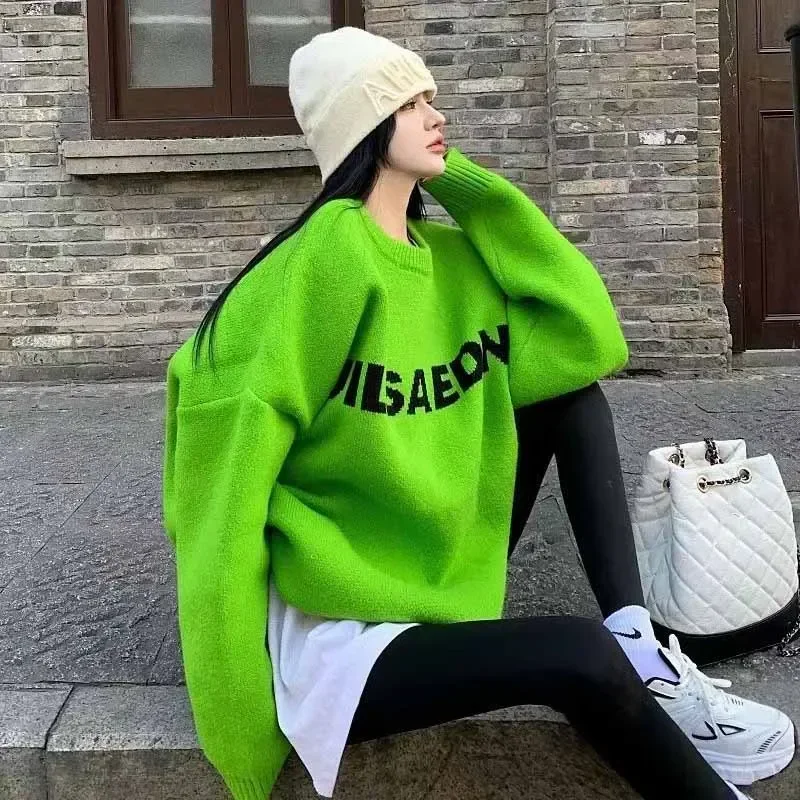 

Harajuku Letter Printed Sweater Women Autumn Winter Thicken Warm Knitted Pullover Woman Korean Fashion Streetwear Loose Sweaters