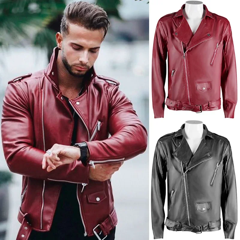 

2026 New Men's Biker Jacket Steampunk Gothic Clothing Men Motorcyclist Cosplay Winter PU Leather Jackets Slim Fit Male Coat