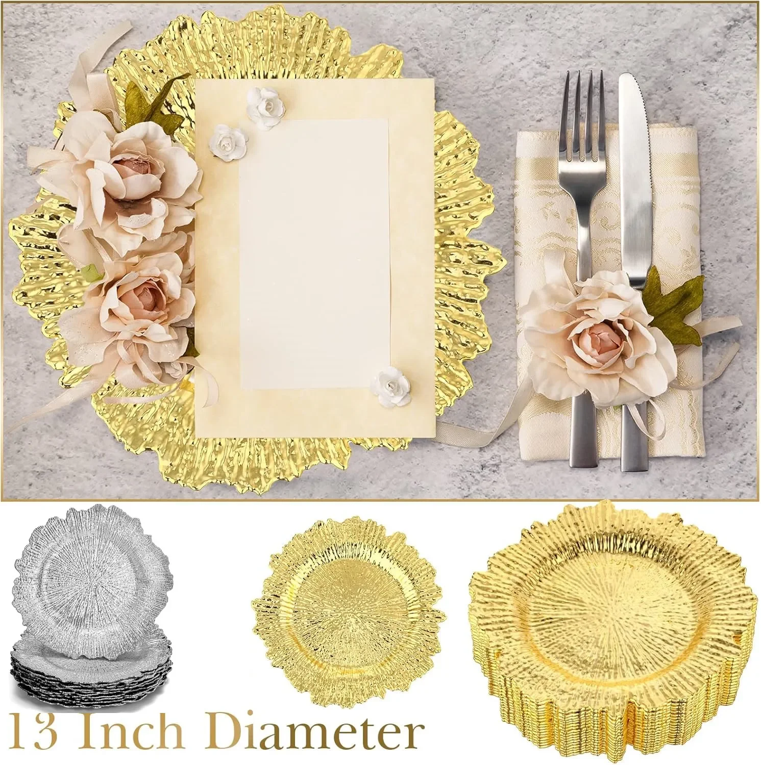 30/50pcs Reef Charger Plates Bulk 13 Inch Plastic Wedding Chargers Decor Floral Decorative Charger Plates