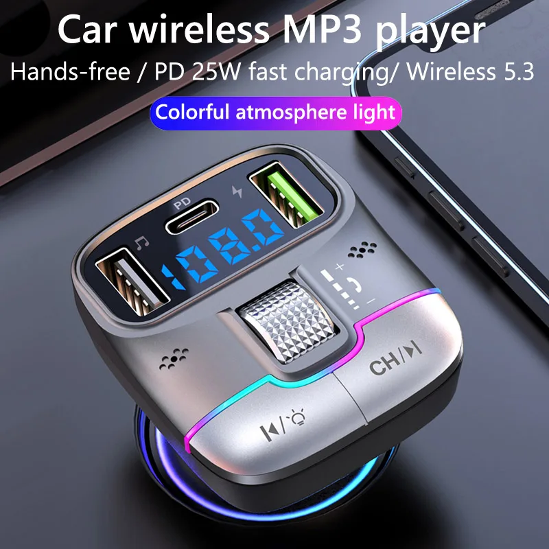 JaJaBor trasmettitore FM lettore MP3 per auto 2 microfoni tipo C PD 25W Dual USB caricabatteria da auto a ricarica rapida Kit vivavoce per auto Bluetooth