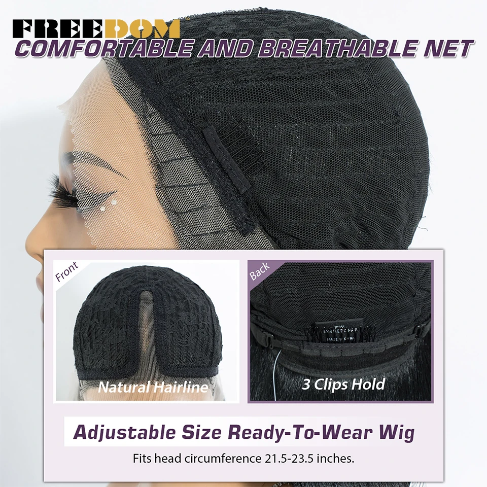 FREEDOM Lange Yaki Glatte Synthetische Lace-Front-Perücken für Schwarze Frauen 38 Zoll Ombre Braun Pfirsich Rosa Spitzenperücke für den täglichen Gebrauch – Detail 6