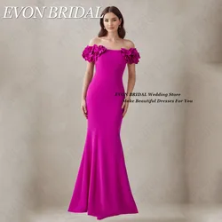 Evon Braut Fuschia Blumen Abendkleider von der Schulter Meerjungfrau Satin elegnat vestido de noche elegante Mujer bodenlangen BrauchEVON BRIDAL Fuschia Blumen Abendkleider Off Schulter Meerjungfrau Satin Elegnat Vesti