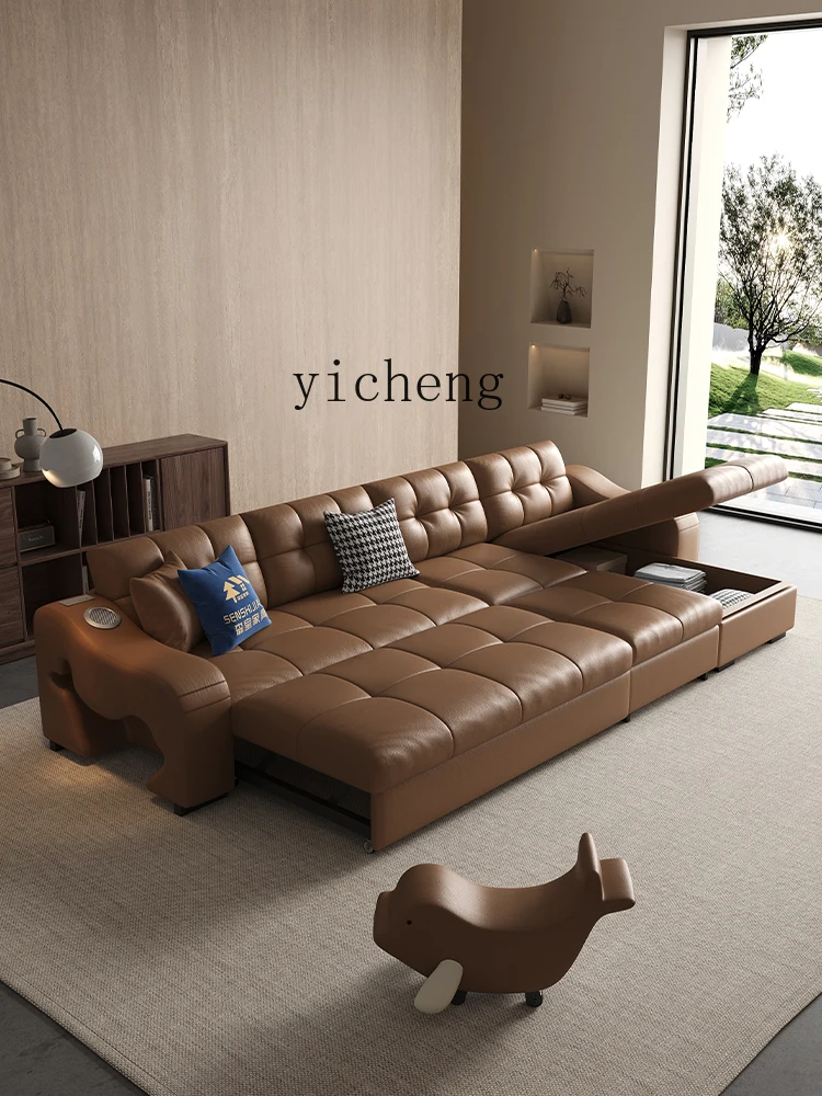 ZC Cream Style Leather Sofa Living Room Simple Modern Imperial Concubine Small Apartment Foldable Dual-Purpose Sofa Bed