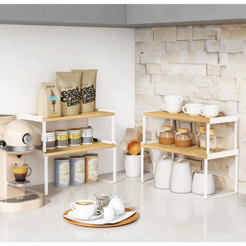 ตู้ครัวออแกไนเซอร์ชั้นวางของชุด 4 ชิ้น,ตู้เก็บของขนาดใหญ่วางซ้อนกันได้ตู้เก็บของเคาน์เตอร์