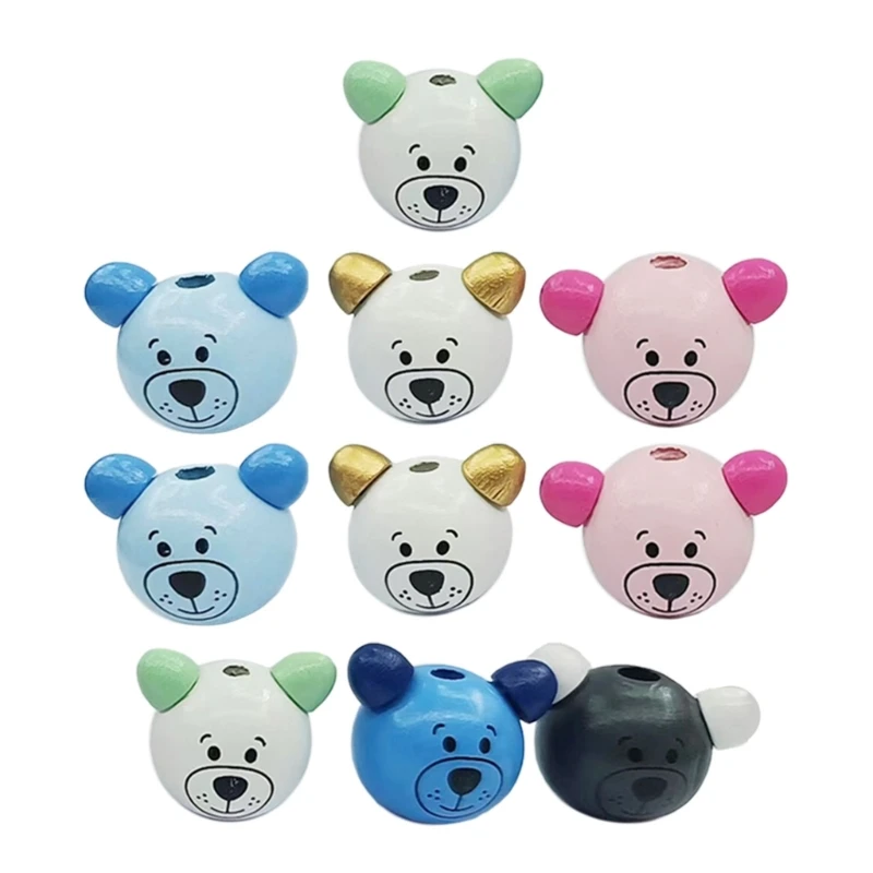 Pack of 10 Animal Face Beads and Colorful Bead for Jewelry