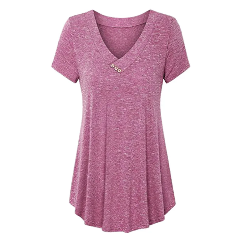 Street Sle Loose Fit Damen T-Shirt 2020 Big Size Damen Tops V-Ne ort Sve Polyester Blend Faion Sommer Top