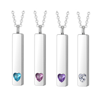 Stainless Steel Cube Memorial Ashes Pendant Heart Crystal Cremation Urn Necklace Keepsake Jewelry
