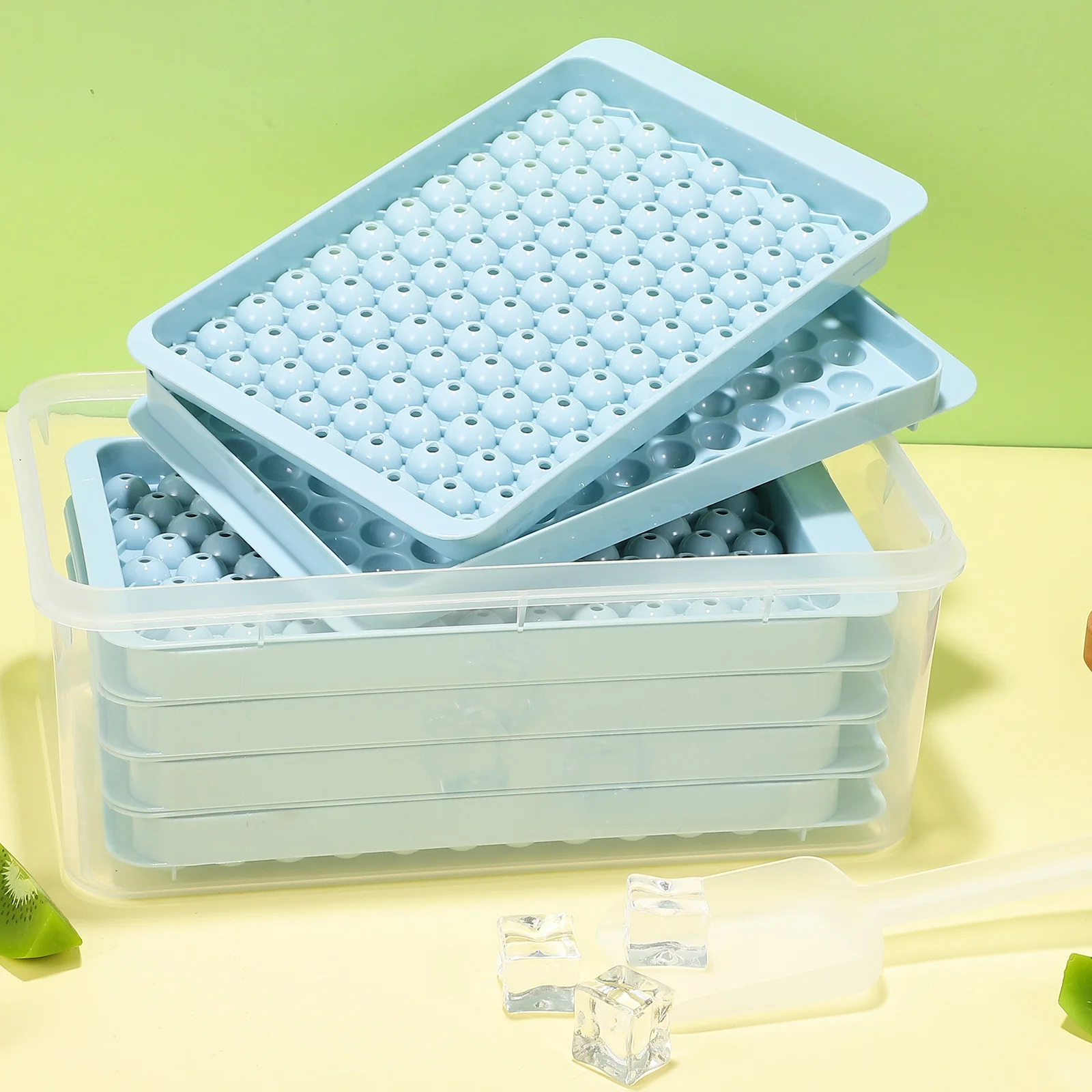 

4Pcs Freezer Ice Tray Set Round Cube Maker Release Storage Kitchen Tool for Various Beverages Ice Tray