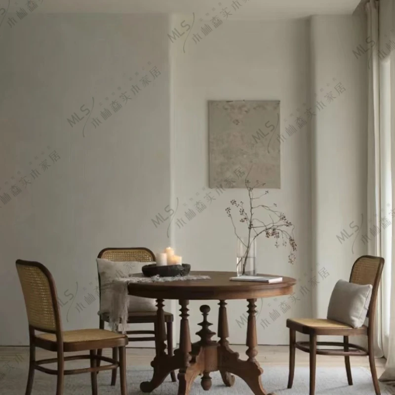 Medieval solid wood round dining table with vintage design by the Master of Silent Wind Circle, designed by multiple people