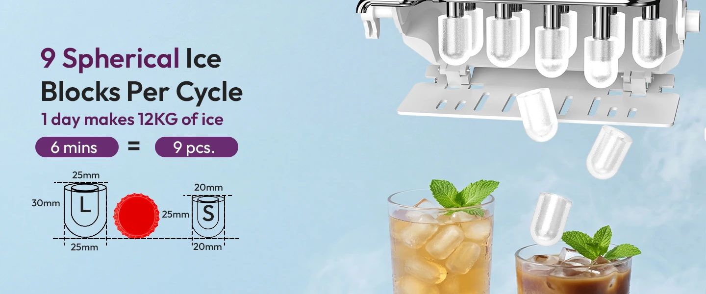 LOEFME 1,2 l tragbare Eismaschine, 12 kg/Tag, 9 Eiswürfel, selbstreinigende Eismaschine mit Eiskorb für Zuhause, Küche, Party, Camping – Detail 3